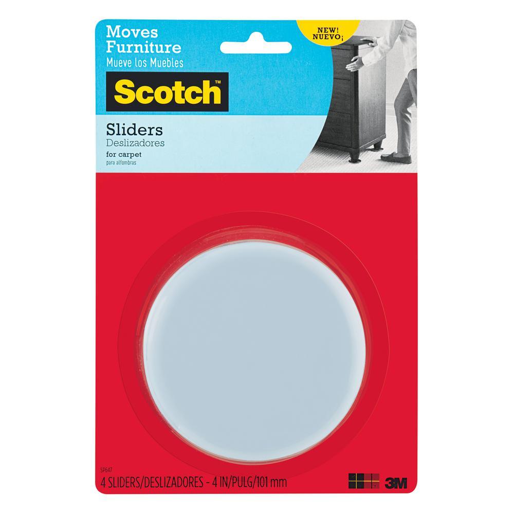 Scotch 4 in. Gray/Black Round Reusable Furniture Sliders (4-Pack)