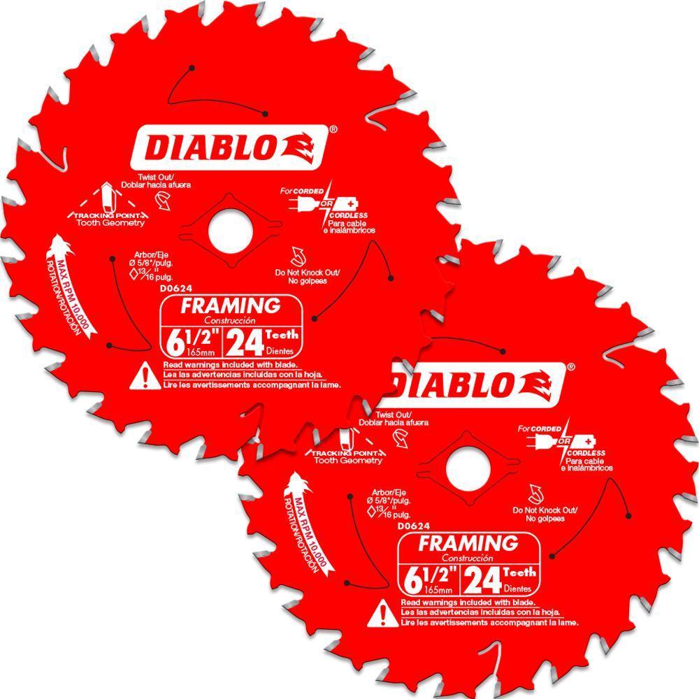 6-1/2 in. 24-Tooth Framing Circular Saw Blade Value Pack (2-Pack)