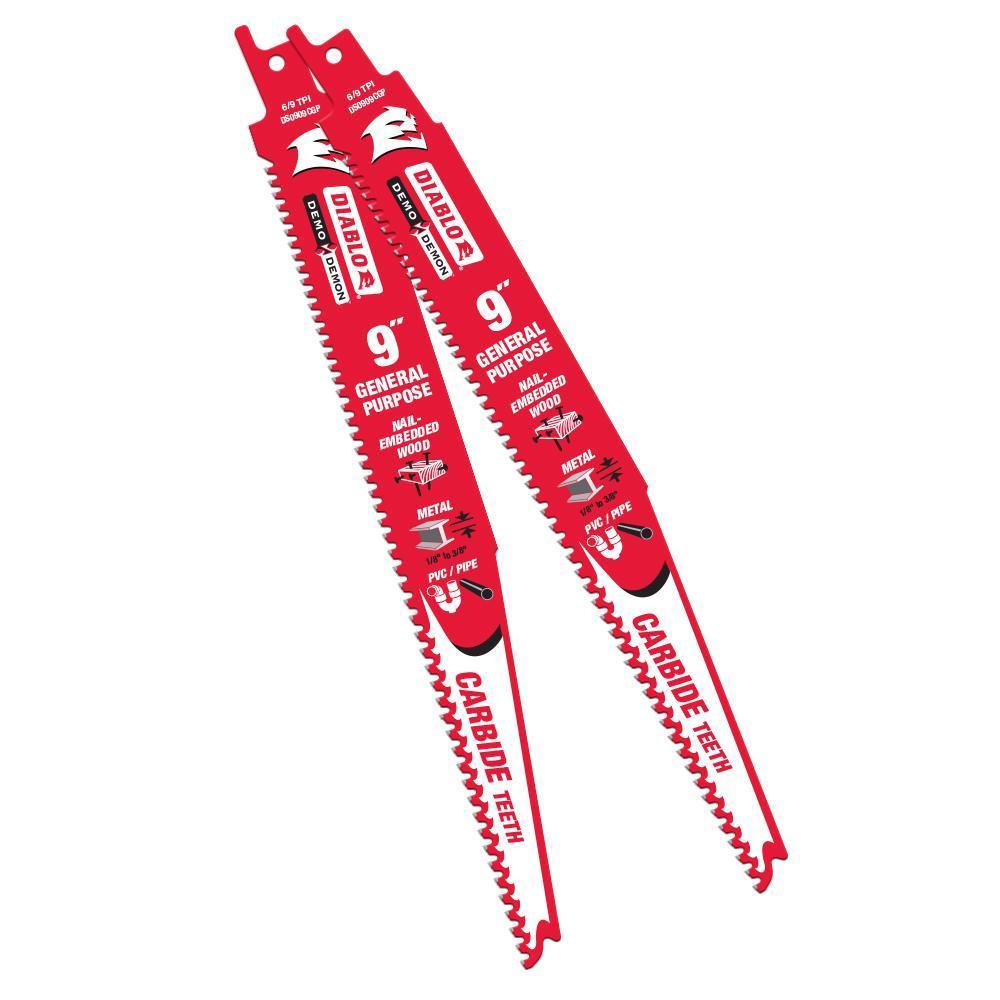 9 in. 9 TPI Demo Demon Carbide General Purpose Reciprocating Saw Blade (2-Pack)