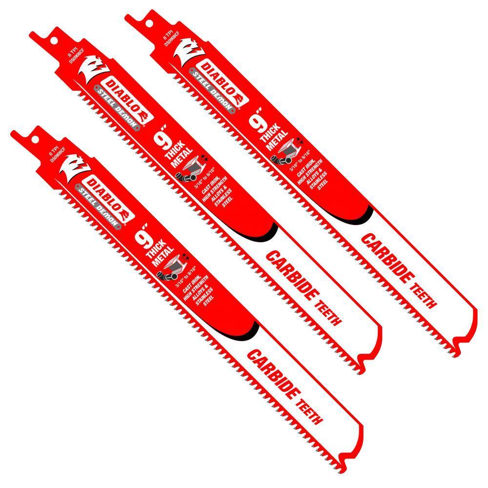 9 in. 8 TPI Steel Demon Carbide Tipped Metal Cutting Reciprocating Blade (3-Pack)