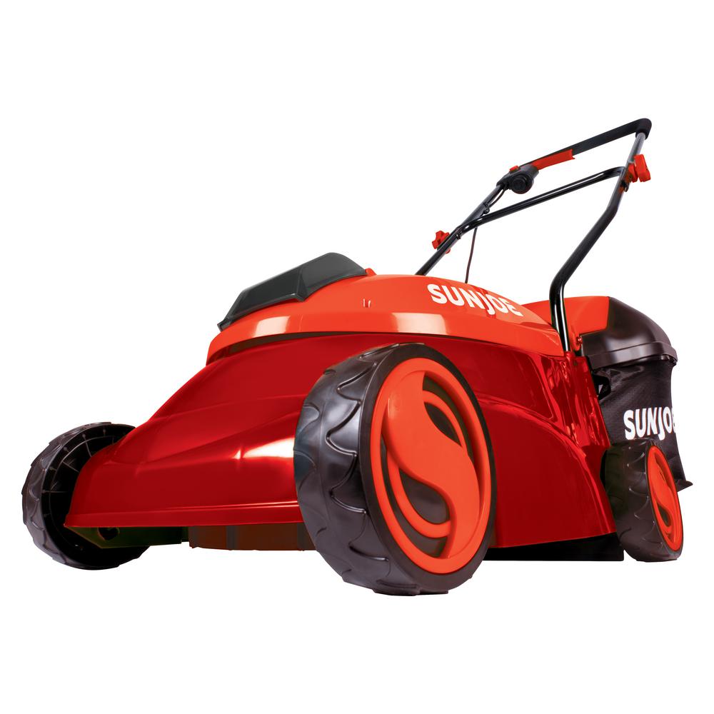 Sun Joe 14 in. 28-Volt Cordless Walk-Behind Push Mower Kit with 5.0 Ah Battery + Charger, Red