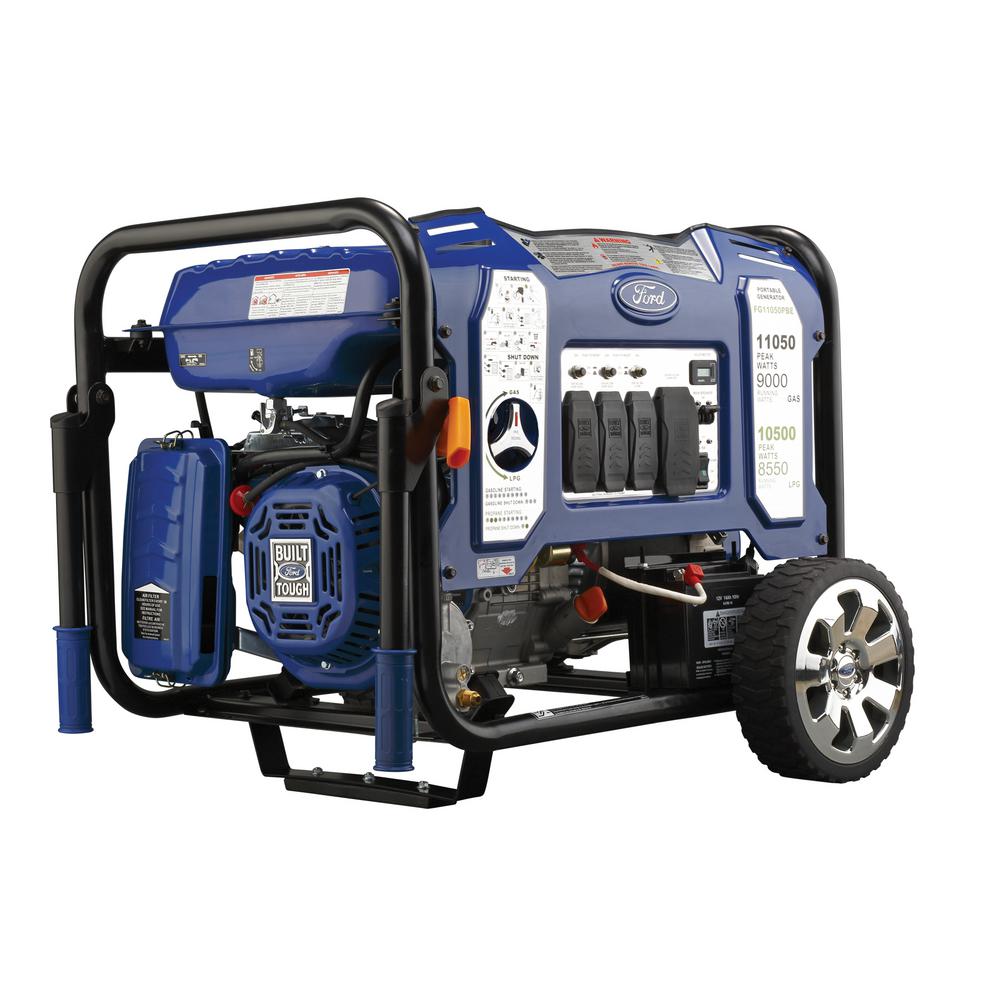 Ford 11,050/9,000-Watt Dual Fuel Gasoline/Propane Powered Electric/Recoil Start Portable Generator 457 cc CARB Compliant