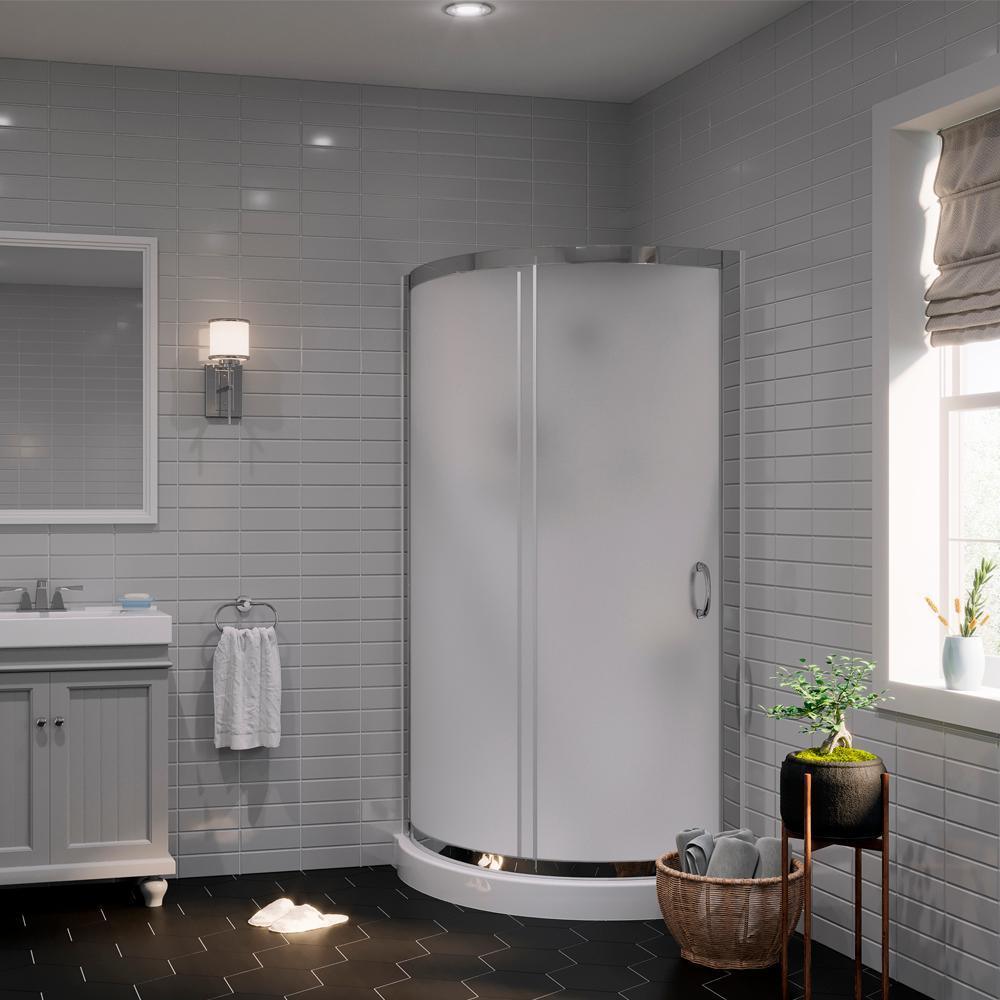 Breeze 34 in. L x 34 in. W x 76 in. H Corner Shower Kit with Frosted Glass, Shower Base and Wall in White