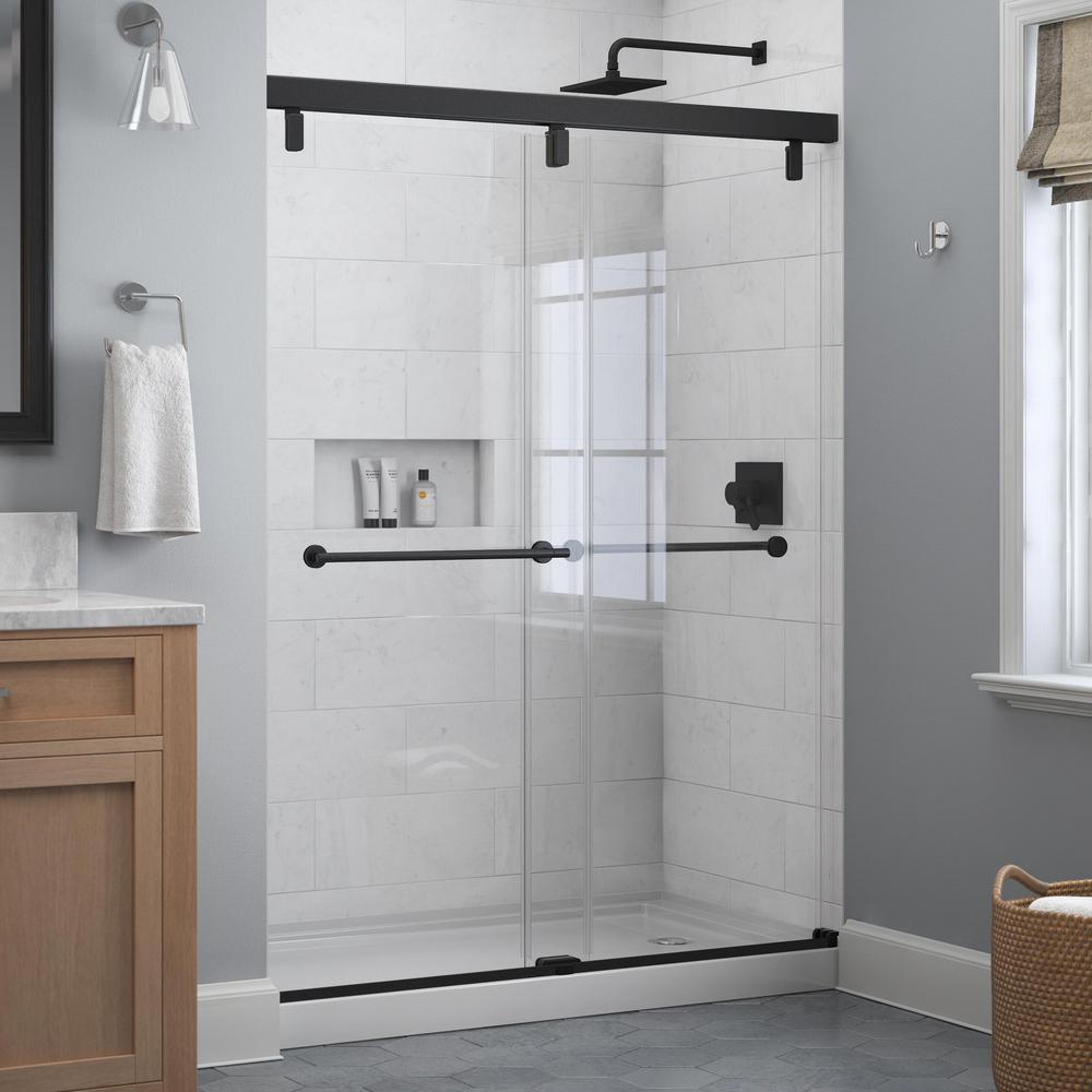 Lyndall 60 in. x 71-1/2 in. Frameless Mod Soft-Close Sliding Shower Door in Matte Black with 1/4 in. (6 mm) Clear Glass