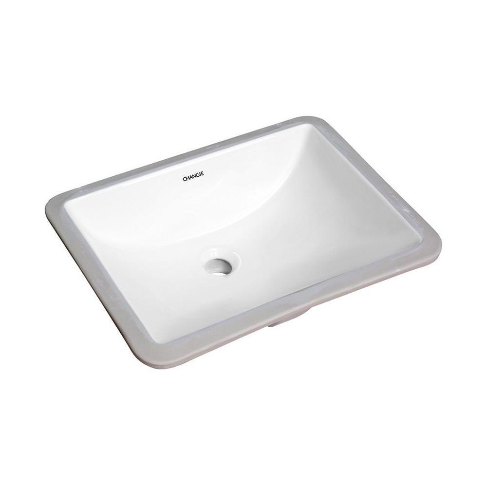 18 in. x 13 in. Rectangular Lavatory Undercounter Bathroom Ceramic Sink 1633W in White