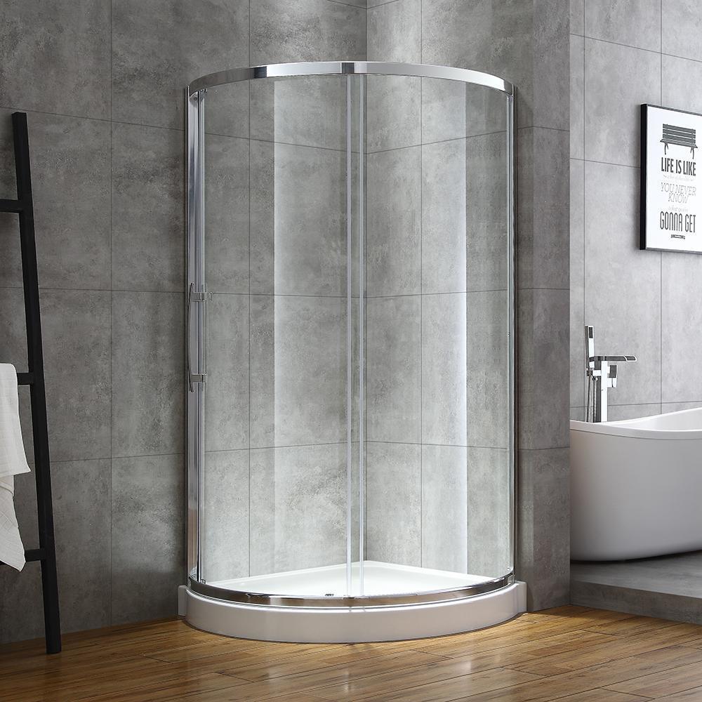 Maia 36 in. x 72.80 in. Semi-Frameless Sliding Corner Shower Door in Chrome with 36 in. x 36 in. Base in White