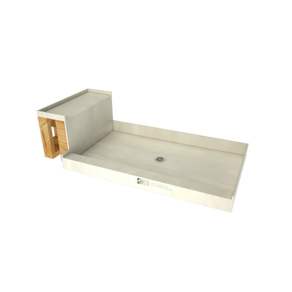 Base'N Bench 48 in. x 72 in. Alcove Shower Base and Bench Kit with Center Drain and Polished Chrome Drain Plate