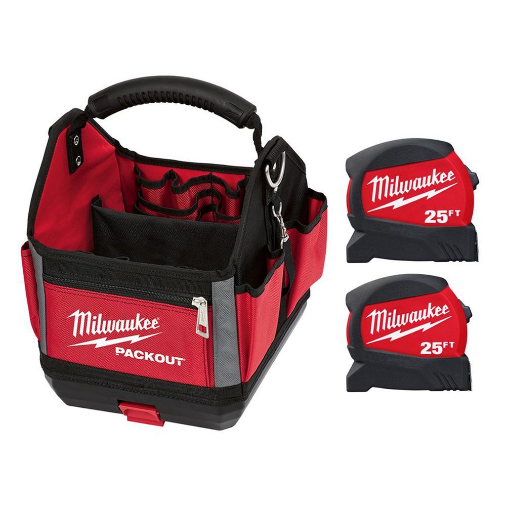 10 in. PACKOUT Tote with 25 ft. x 1.2 in. Compact Wide Blade Tape Measure (2-Pack)