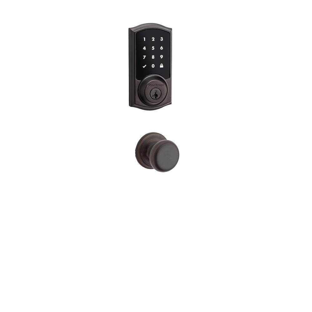 Z-Wave SmartCode Touchscreen Venetian Bronze Single Cylinder Electronic Deadbolt featuring Juno Hall/Closet Knob