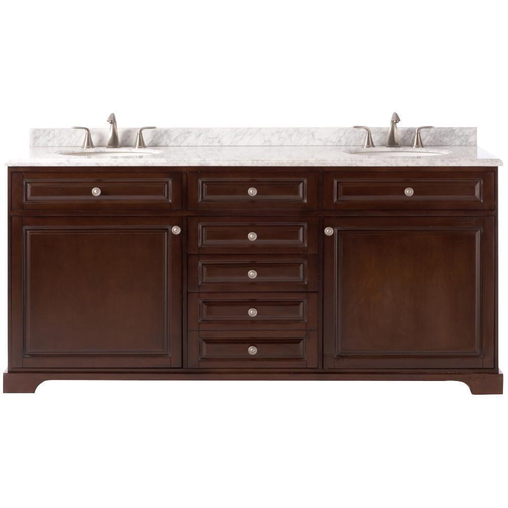 Highclere 72 in. W x 22 in. D Double Bath Vanity in Cocoa with Natural Carrara Marble Vanity Top in White