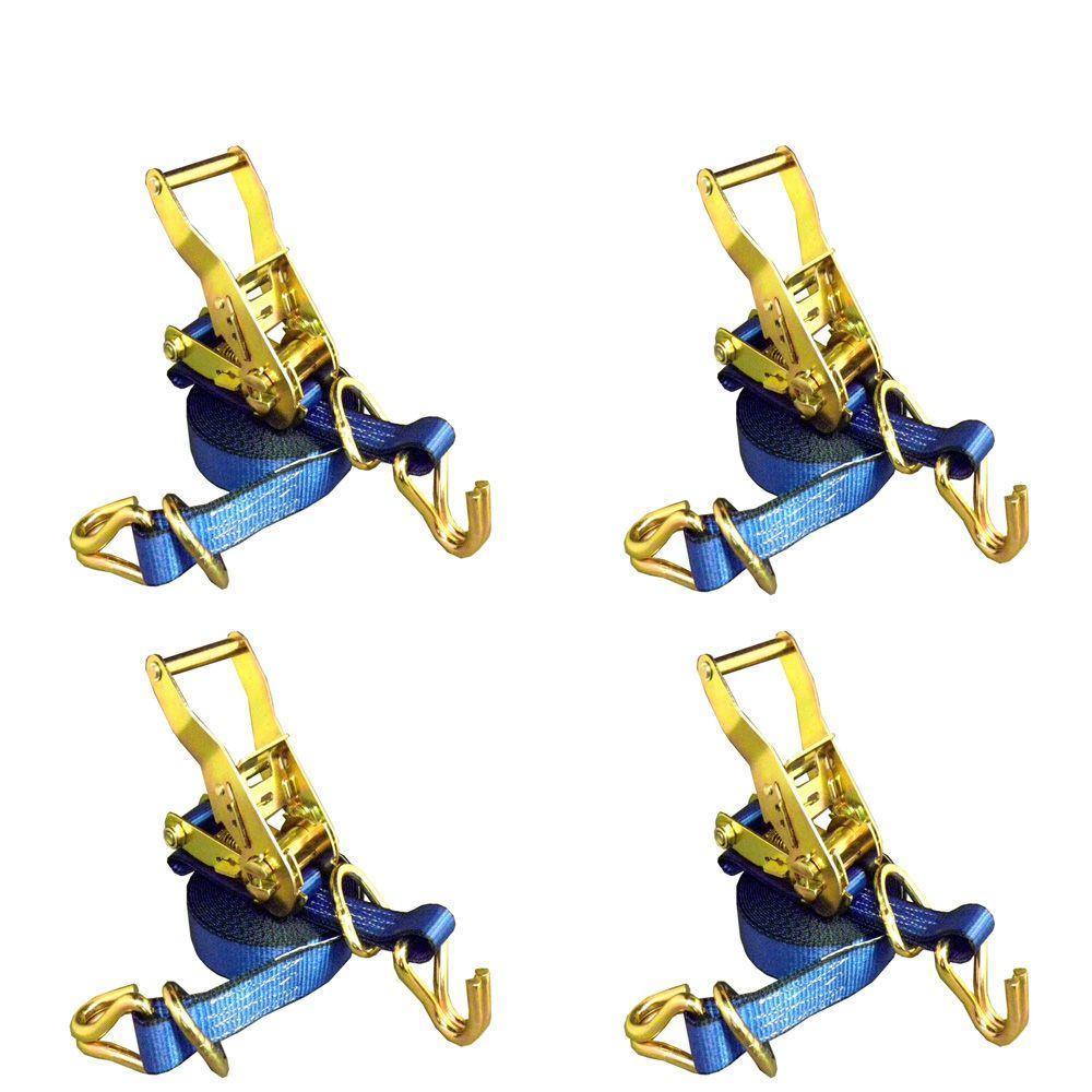 1 in. x 16 ft. Ratchet Tie-Down Strap with 3000 lbs. D-Ring Hook (4-Pack)