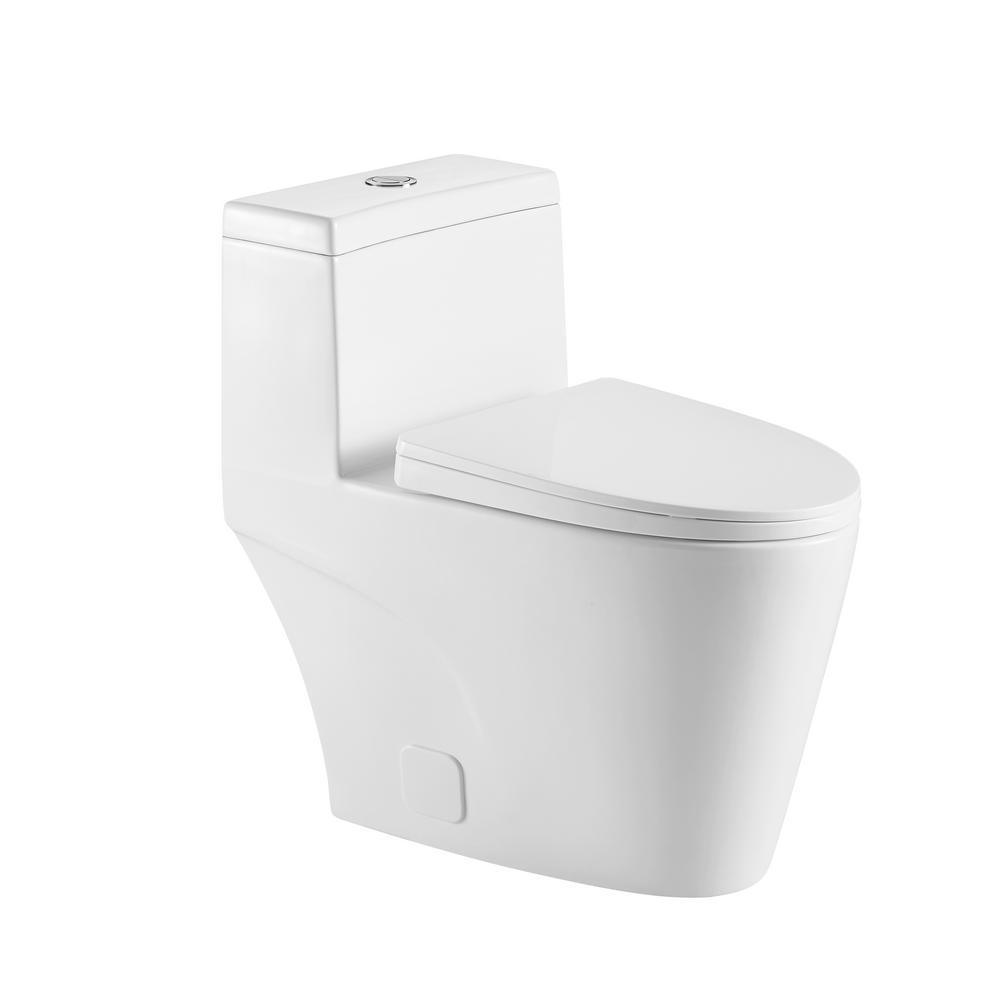 Elongated One-Piece Dual Flush 1.2 GPF/0.88 GPF High Efficiency Skirted Toilet All-in-One Toilet in White Seat Included