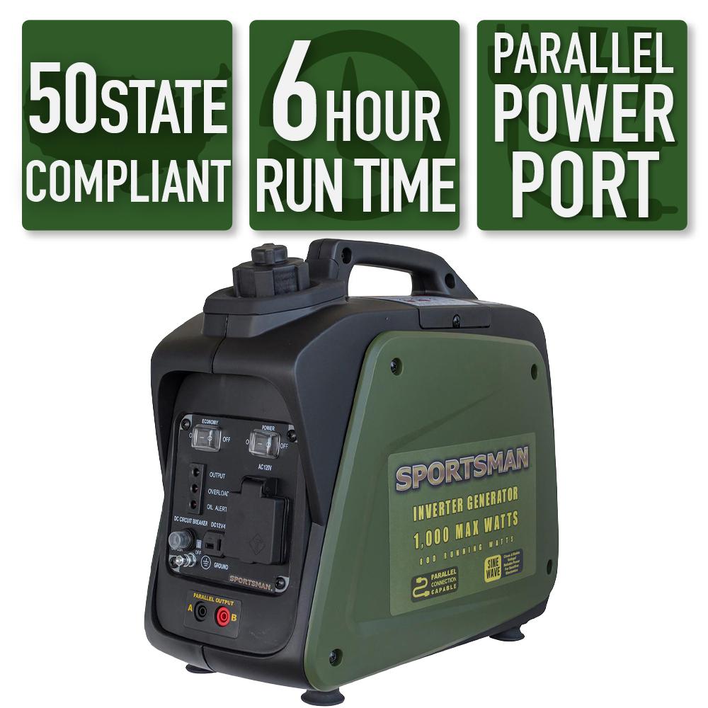 Sportsman 1,000-Watt Recoil Start Gasoline Powered Portable Inverter Generator with Parallel Connection - CARB Approved