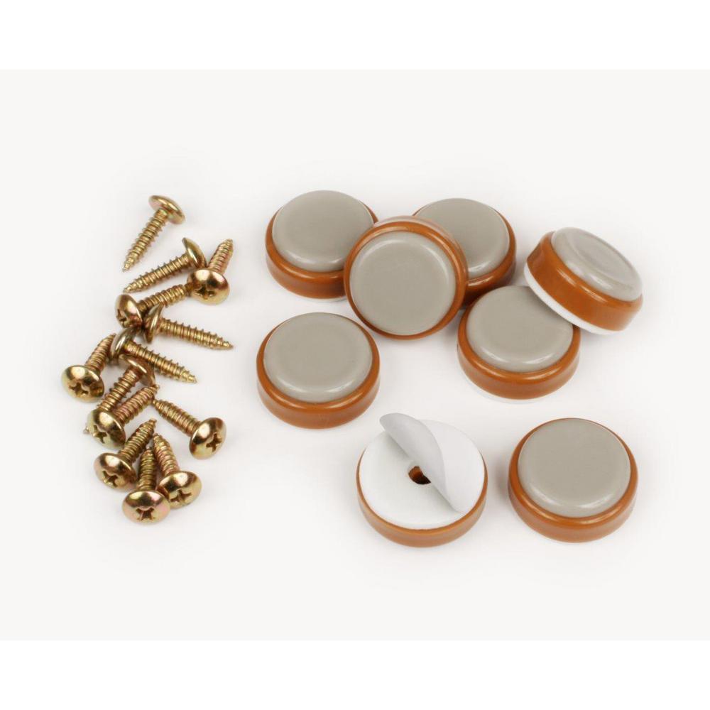 1 in. Round Caramel Color Self Stick or Screw On Floor Protector Chair Glides/Slider Feet (Set of 8)