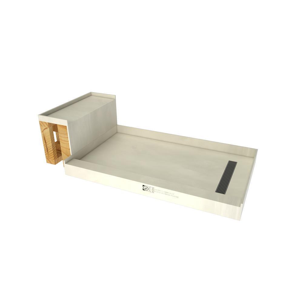 Base'N Bench 48 in. x 72 in. Single Threshold Shower Base and Bench Kit with Right Drain and Brused Nickel Grate