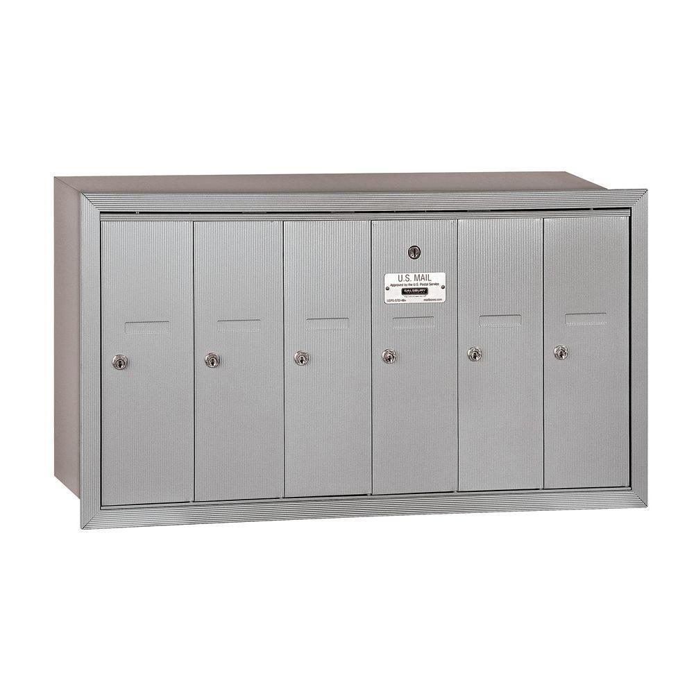 3500 Series Aluminum Recessed-Mounted Private Vertical Mailbox with 6 Doors