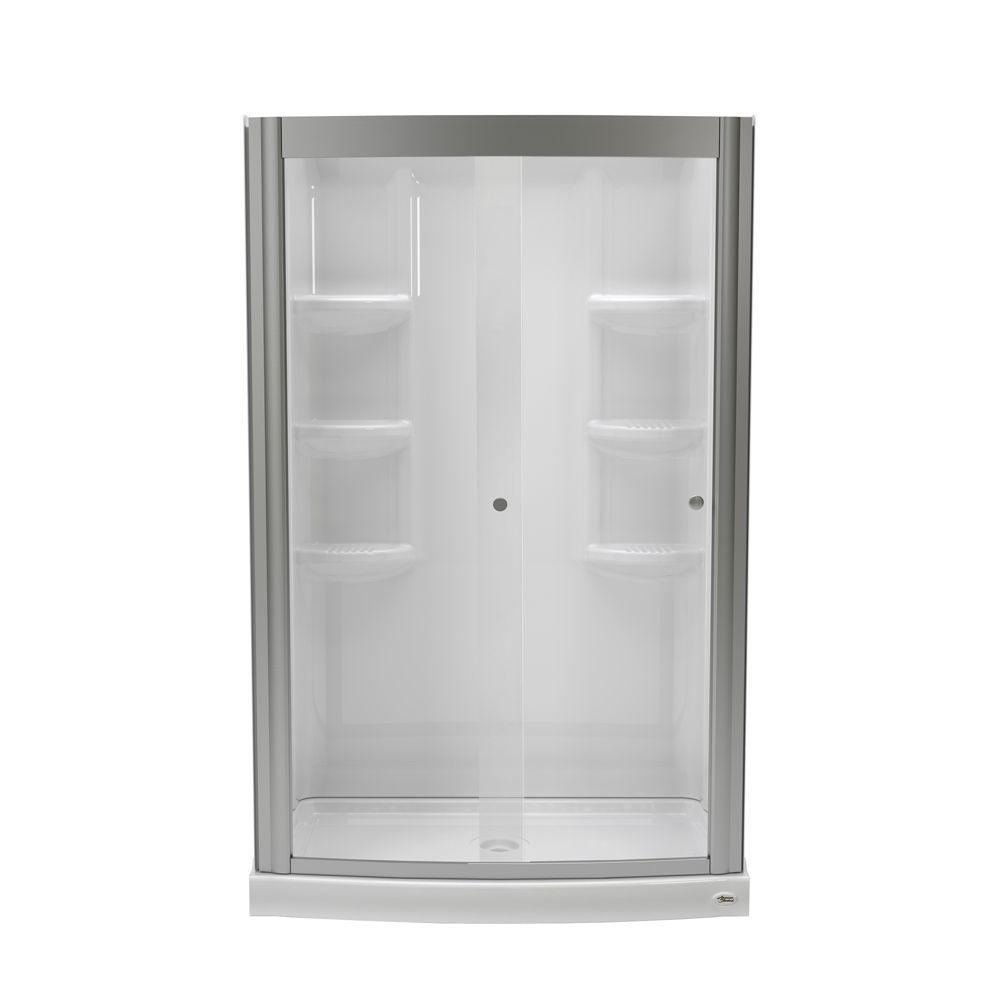 Ovation 33.5 in. x 48 in. x 75.25 in. Combo 5-Piece Shower Kit in Arctic and Brushed Nickel