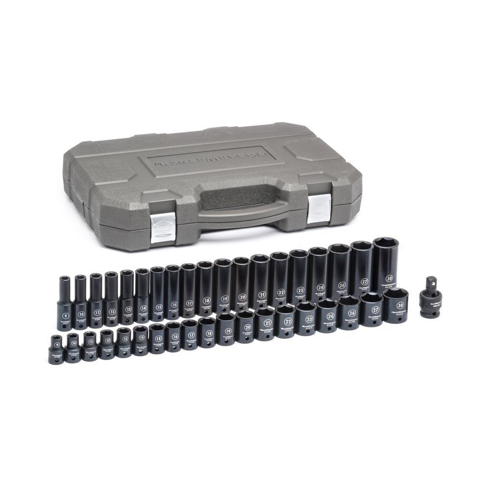 1/2 in. Drive 6-Point Standard and Deep Metric Impact Socket Set (39-Piece)
