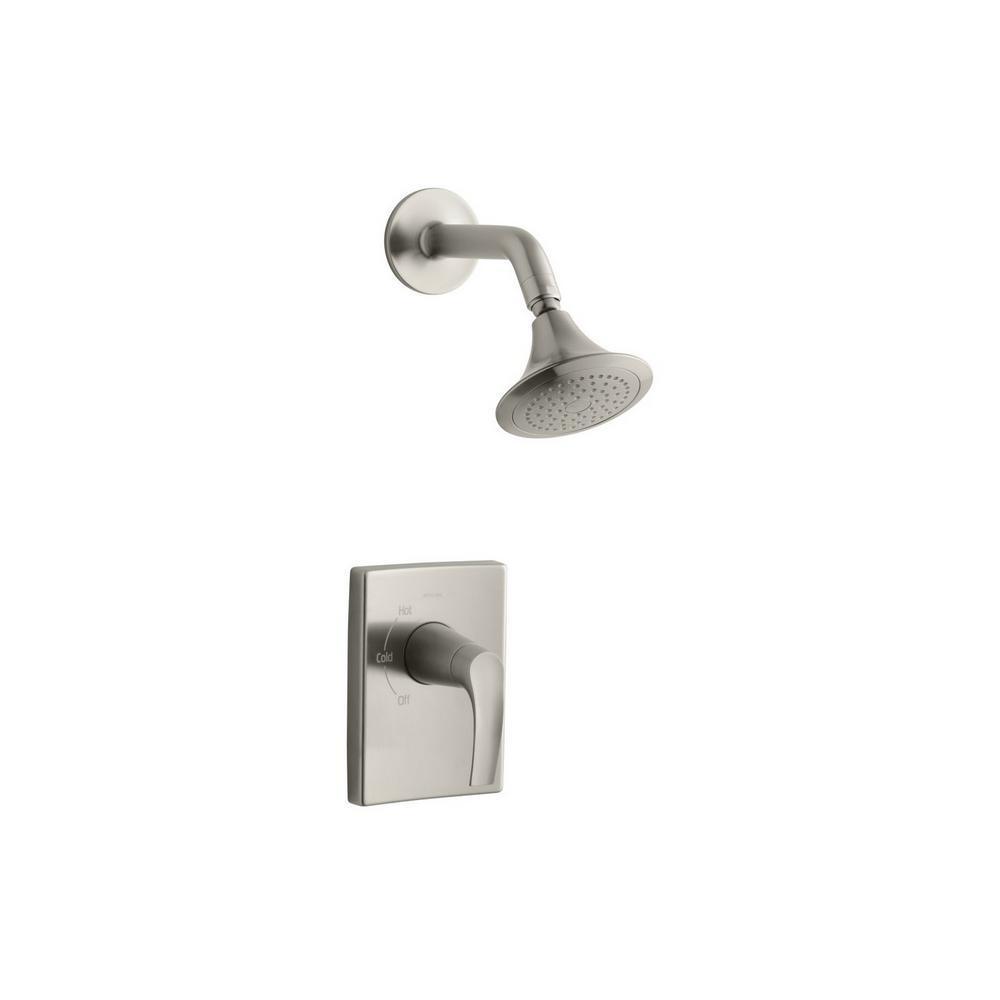 Symbol 1-Spray 6.3 in. Single Wall Mount Fixed Shower Head in Vibrant Brushed Nickel