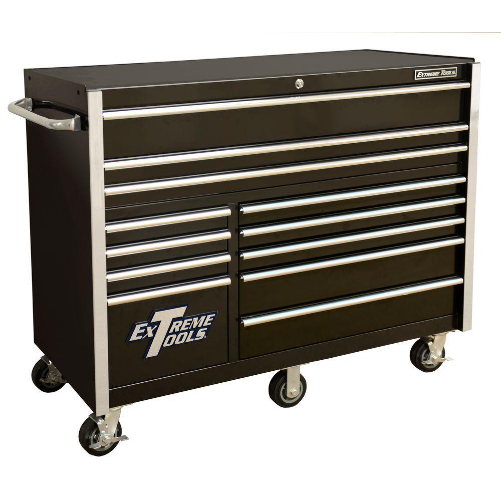 THD Series 55 in.12-Drawer Roller Cabinet Tool Chest in Black