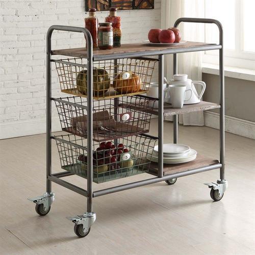 4D Concepts Gray Metal Base with Wood Top Kitchen Cart (15.75-in x 33.5-in x 35.8-in)