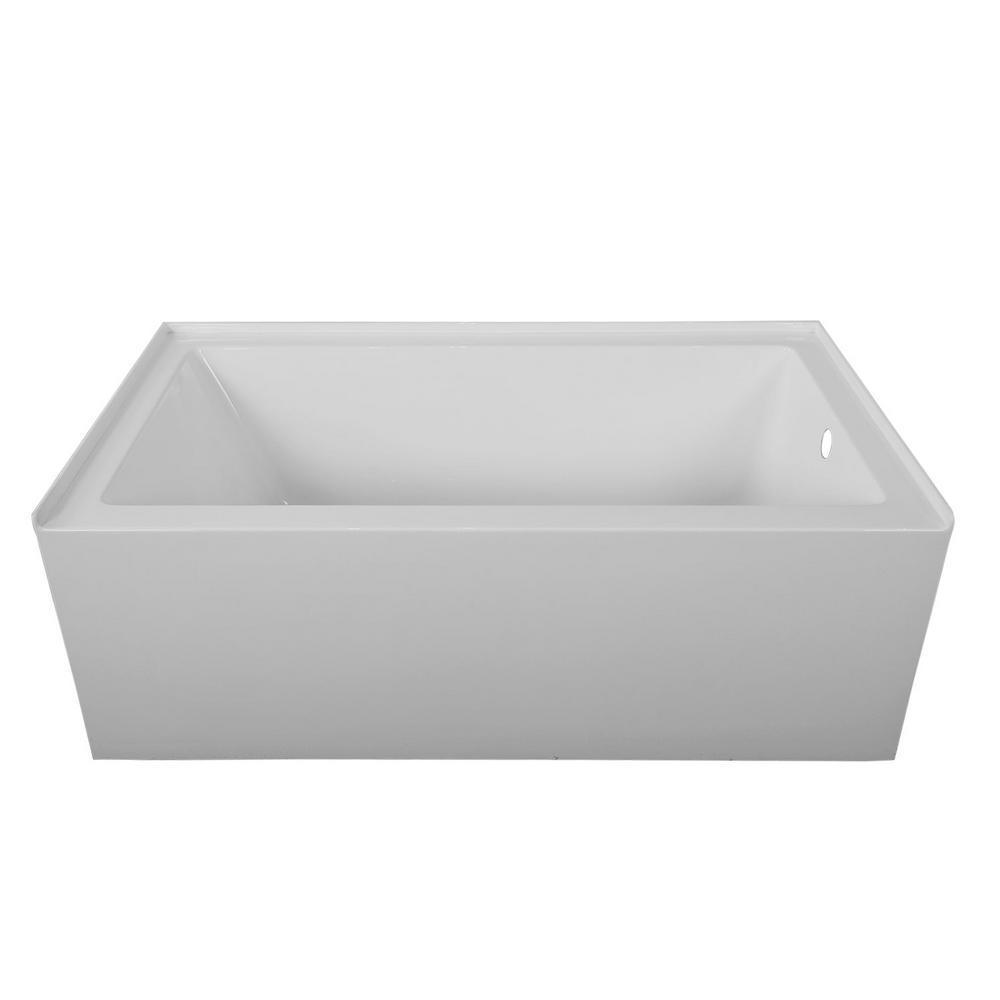 59.76 in. Left-Hand Acrylic Center Drain Rectangular Alcove Bathtub in White