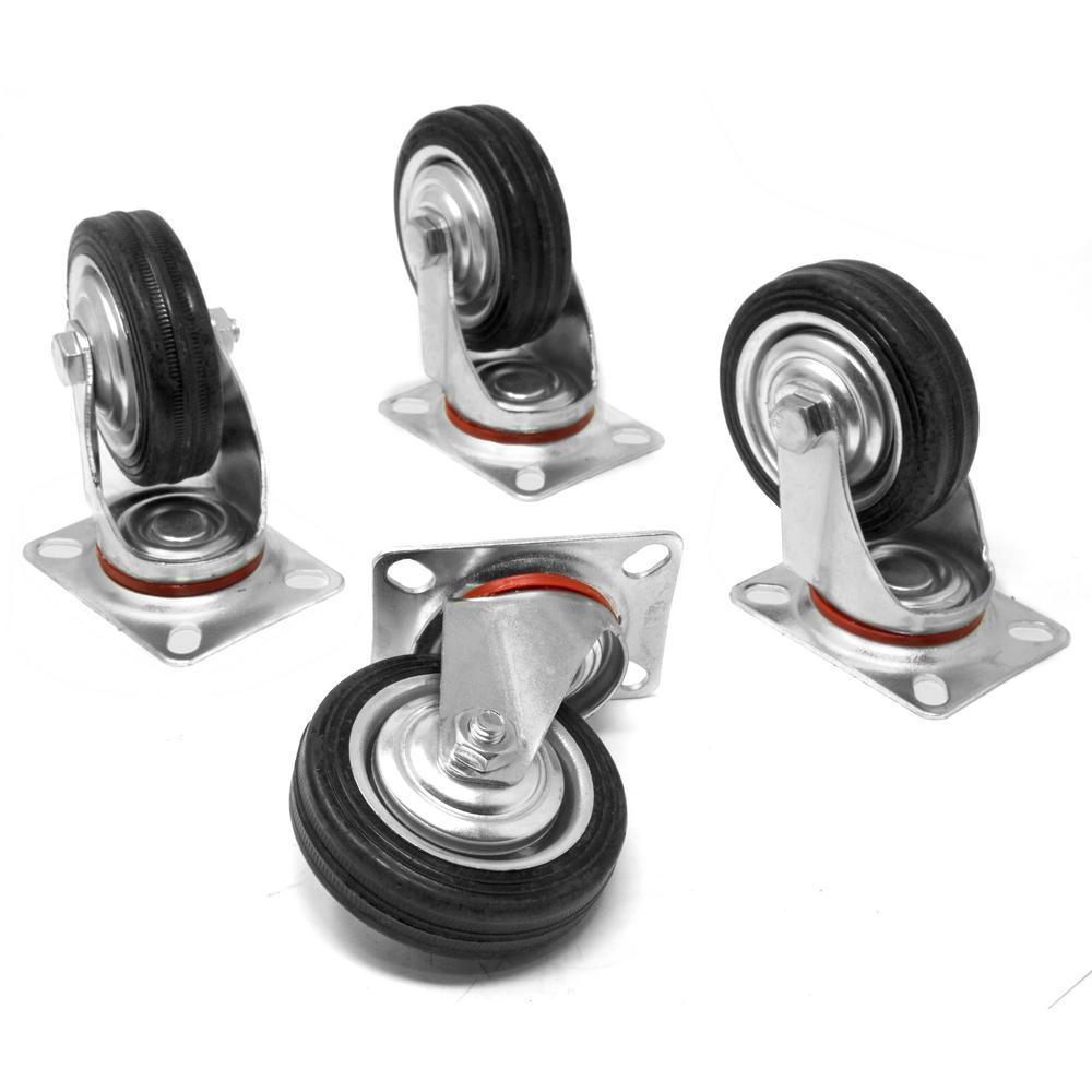 3 in. 120 lbs. Capacity Rubber Roller-Bearing Swivel Plate Caster (4-Pack)