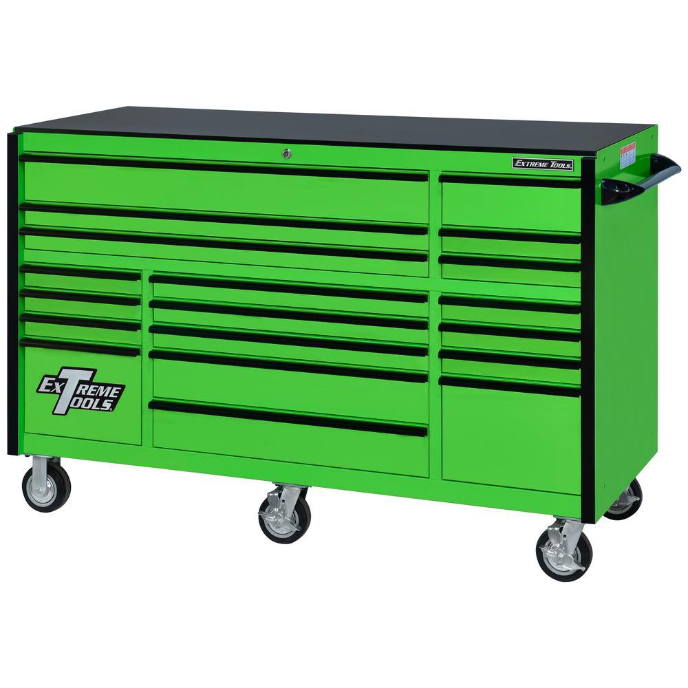 RX Series 72 in. 19 -Drawer Roller Cabinet Tool Chest in Green with Black Handles