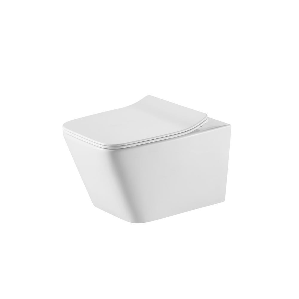 Wall-Hung 1-Piece 1.6 GPF/0.8 GPF High Efficiency Dual Flush Round Bowl Toilet in White Skirted All-in-One Seat Included