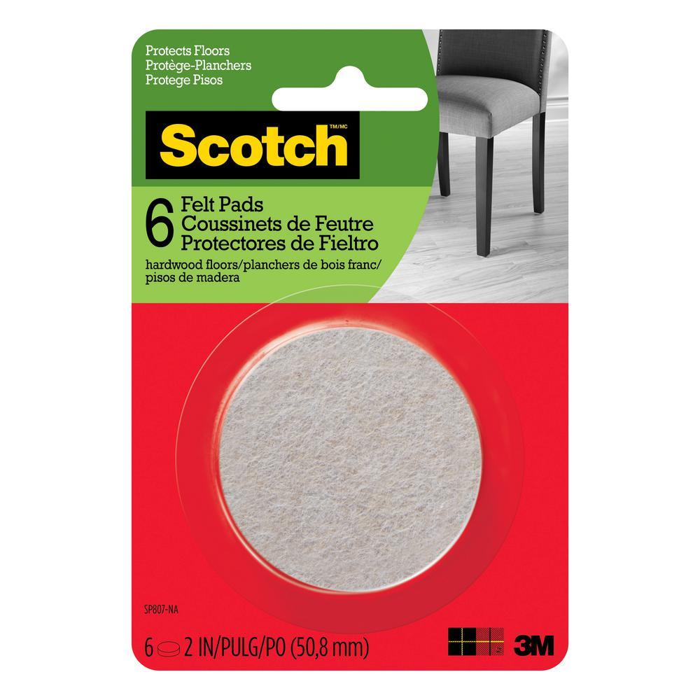 Scotch 2 in. Beige Round Surface Protection Felt Floor Pads ((6-Pack)(Case of 24))
