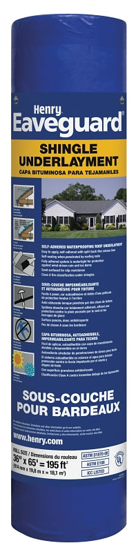 Eaveguard HE740916 Roofing Underlayment, 65 ft L, 3 ft W, Asphalt
