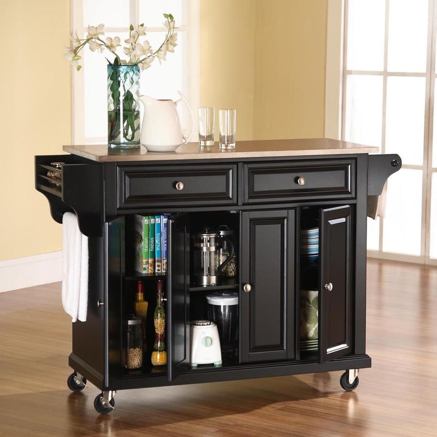 Crosley Furniture Black Composite Base with Stainless Steel Metal Top Kitchen Island (18-in x 52-in x 36-in)