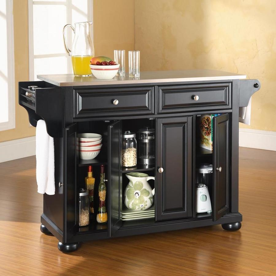 Crosley Furniture Black Composite Base with Stainless Steel Metal Top Kitchen Island (18-in x 52-in x 34-in)