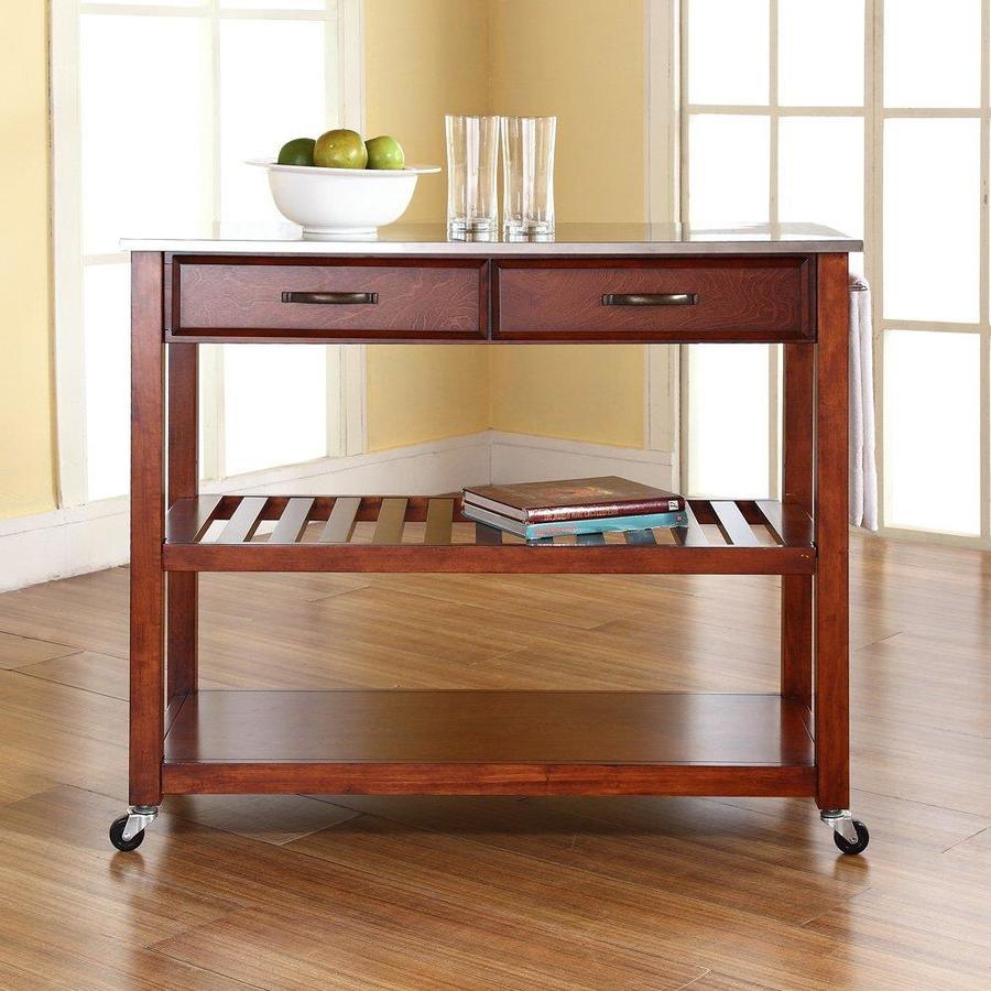 Crosley Furniture Brown Composite Base with Stainless Steel Metal Top Kitchen Cart (18-in x 43-in x 35-in)