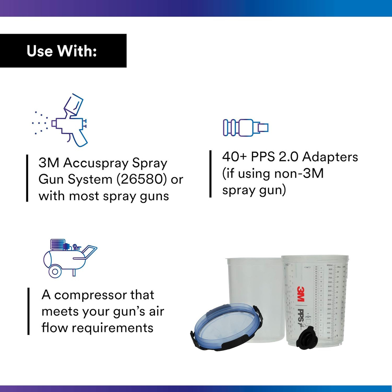 3M 850mL Large 125-Micron PPS Series 2.0 Spray Cup System Kit (26325) - Image 3