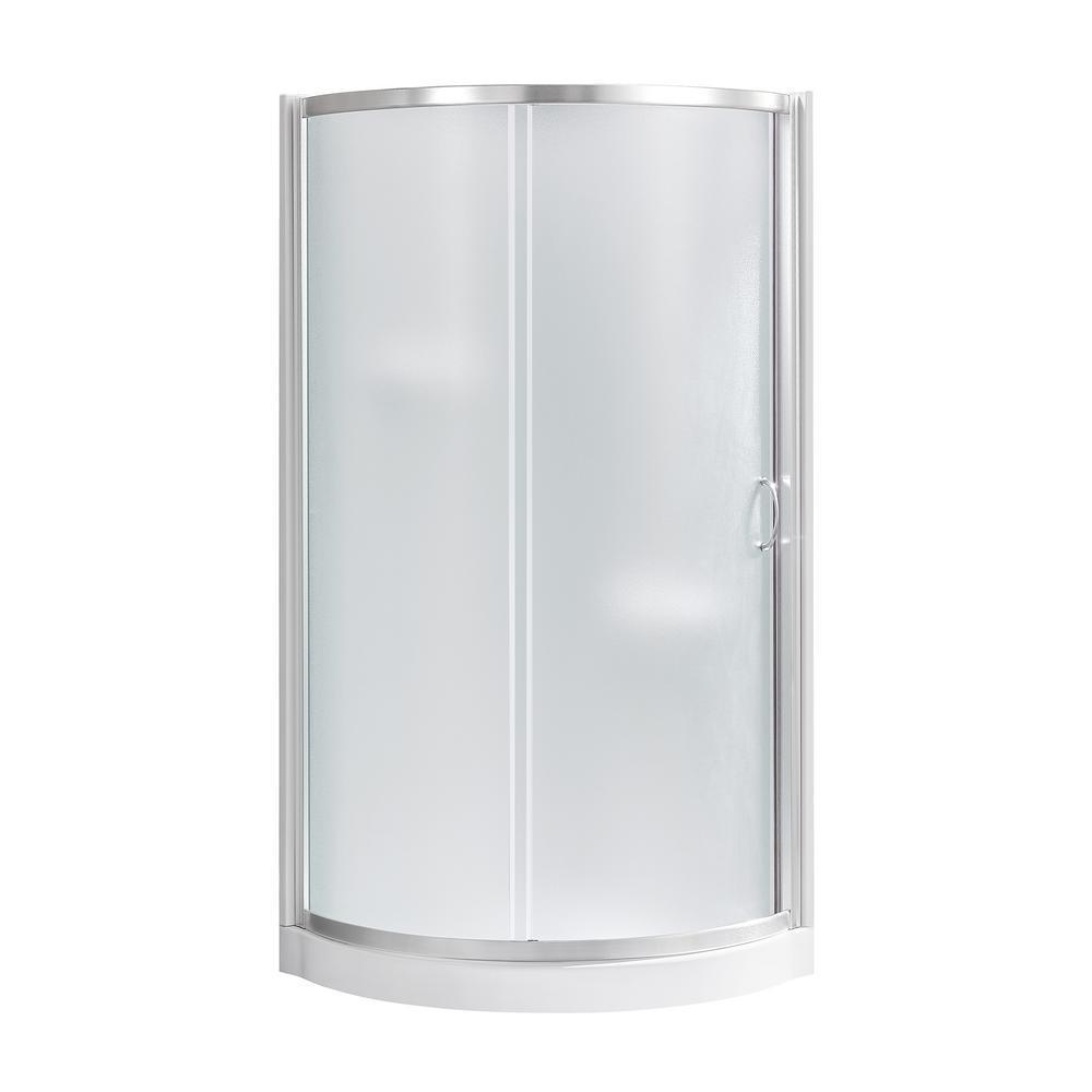 Breeze 34 in. L x 34 in. W x 76 in. H Corner Shower Kit with Sliding Framed Door with Shower Wall and Shower Pan