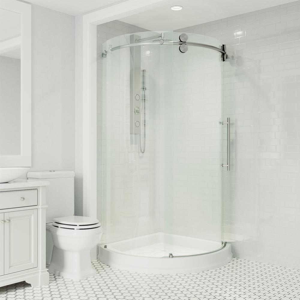 Sanibel 40.5 in. x 79.5 in. Frameless Bypass Shower Enclosure in Stainless Steel with Right Door Opening and Base