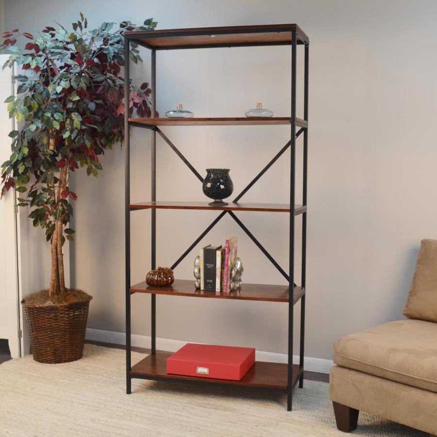 Carolina Cottage Brayden Chestnut/Black Metal 4-Shelf Bookcase