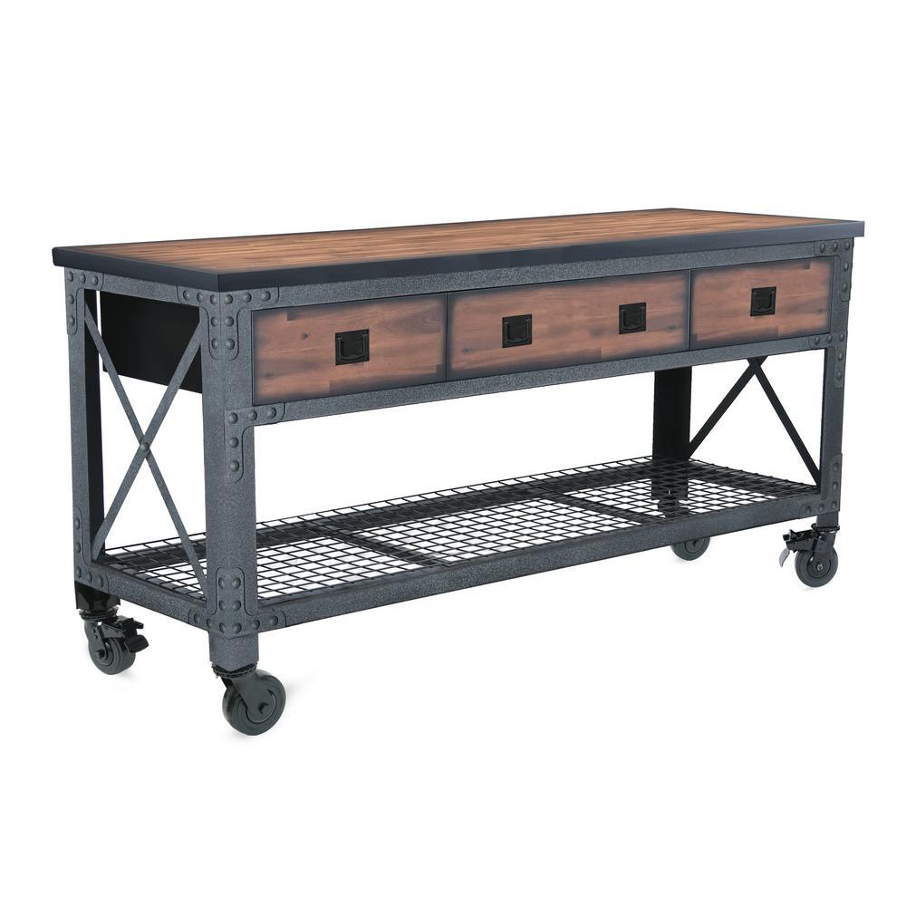 72 in. x 24 in. 3-Drawers Rolling Industrial Workbench and Wood Top