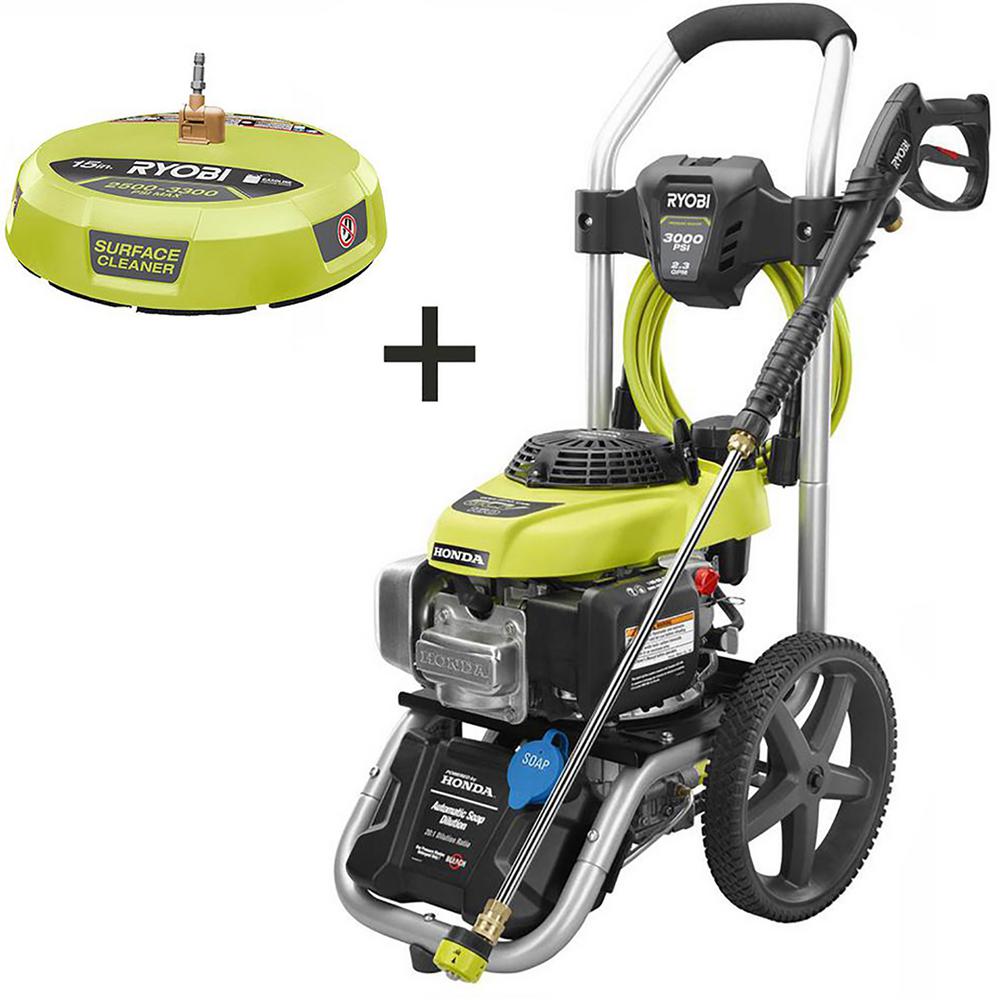 RYOBI 3000 PSI 2.3 GPM Honda Gas Pressure Washer and 15 in. Surface Cleaner