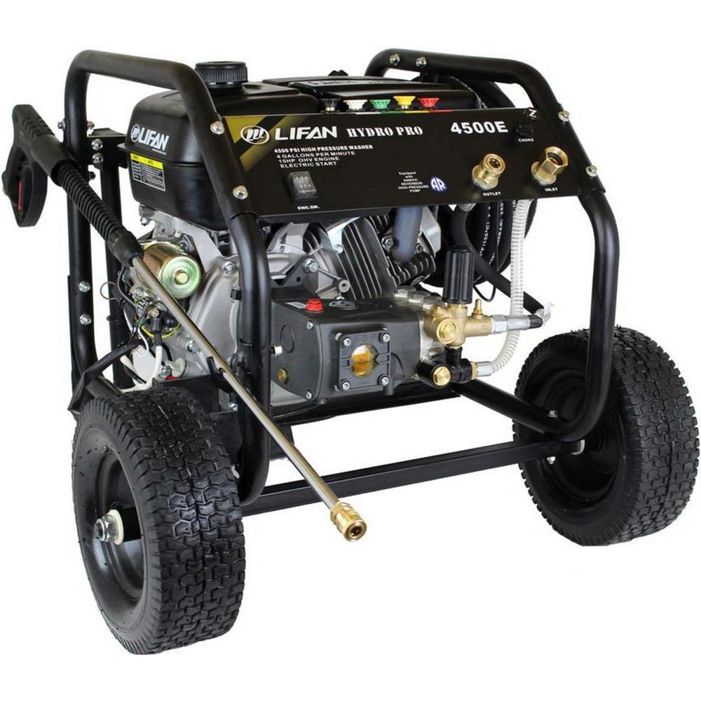 LIFAN Hydro Pro Series 4,500 psi 4.0 GPM AR Tri-Plex Pump Electric Start Gas Pressure Washer with Panel Mounted Controls CARB