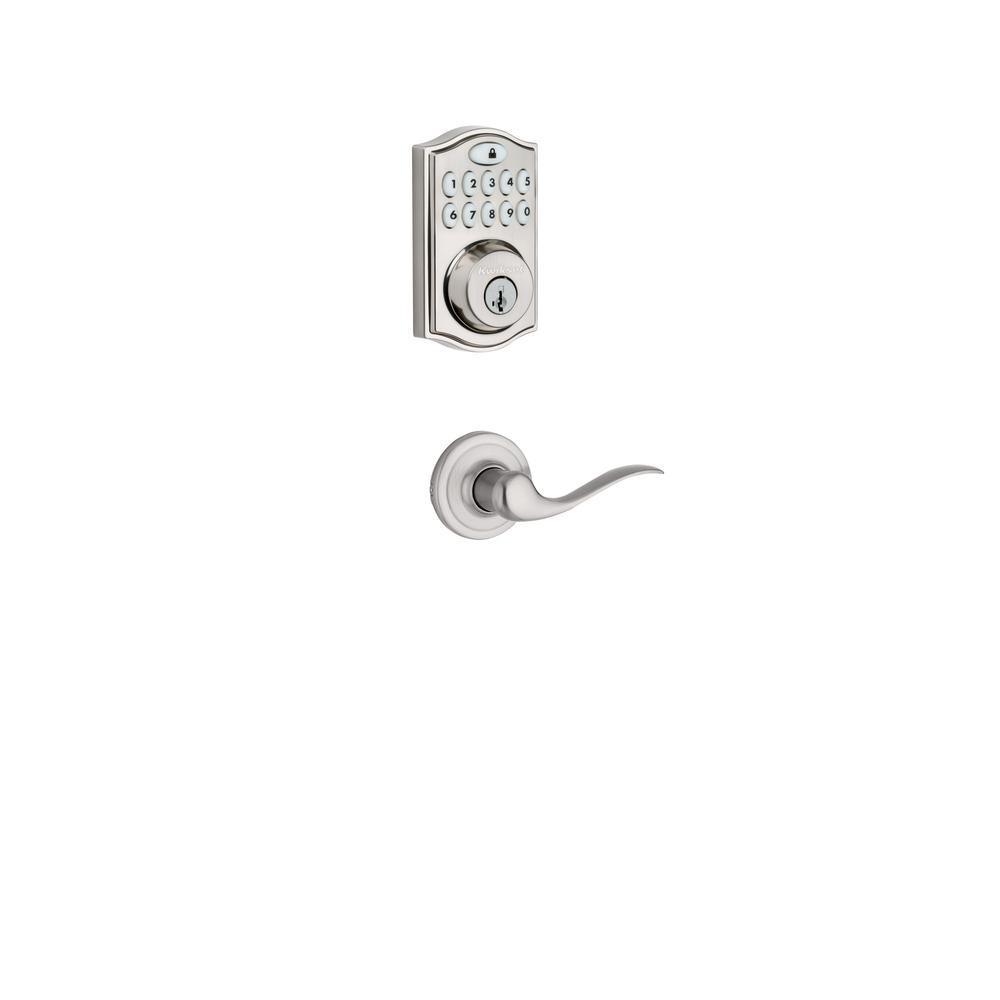 Z-Wave SmartCode Satin Nickel Single Cylinder Electronic Deadbolt featuring Tustin Hall/Closet Lever