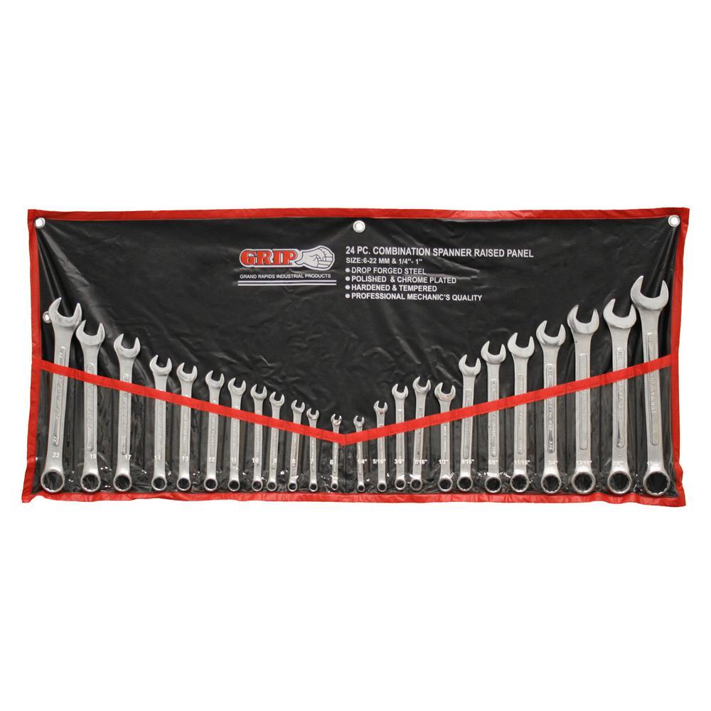 Grip MM/SAE Chrome Plated Combination Wrench Set (24-Piece)