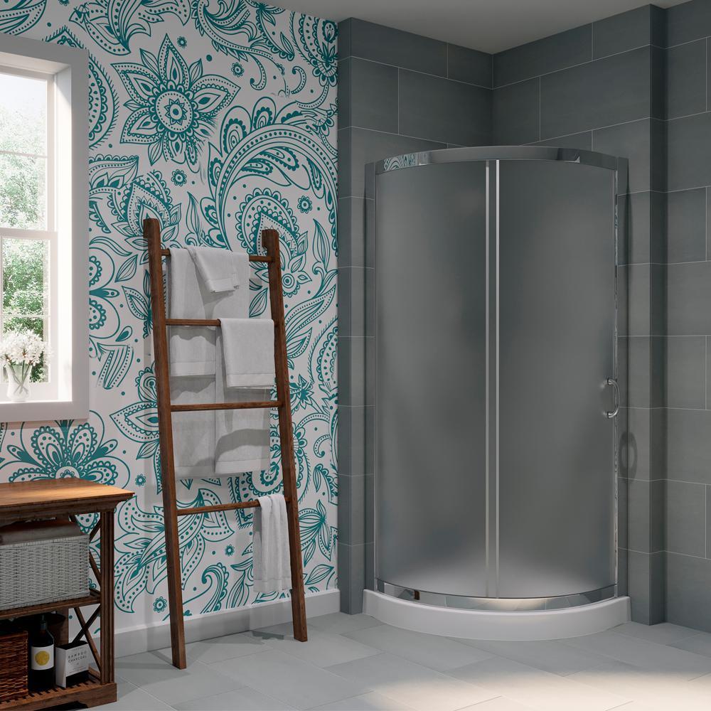 Breeze 32 in. L x 32 in. W x 76 in. H Corner Shower Kit with Frosted Glass, Shower Base in White