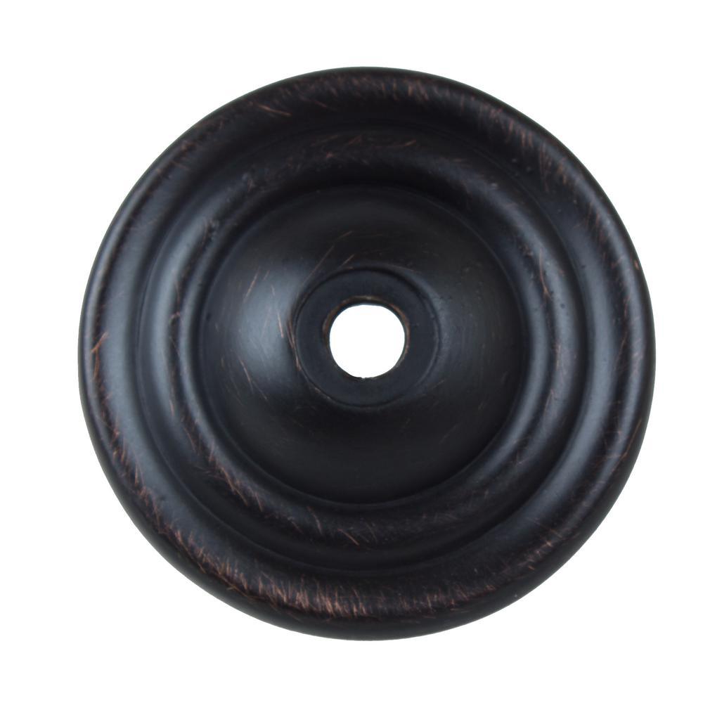 1-1/2 in. Oil Rubbed Bronze Round Thin Classic Cabinet Knob Backplate (10-Pack)