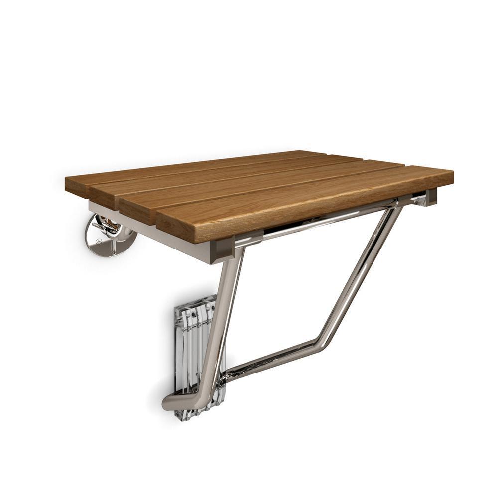 12-7/8 in. x 15 in. Natural Teak Wood Folding Shower Seat in Chrome