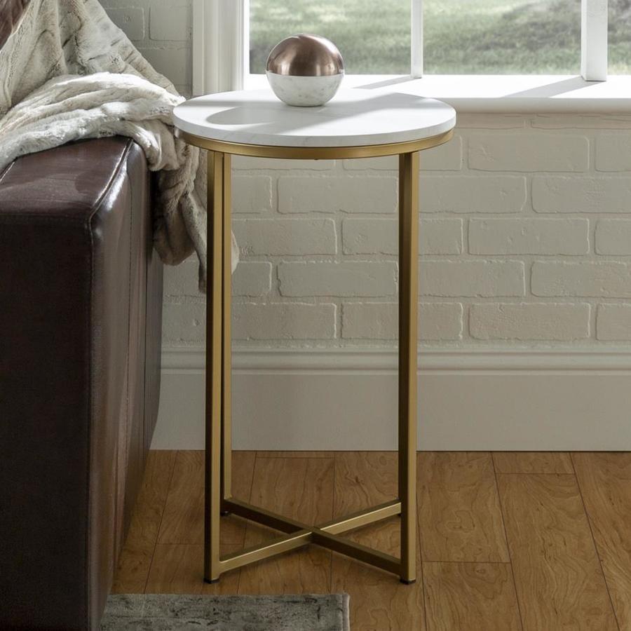 Walker Edison White Faux Marble Faux Marble Round End Table