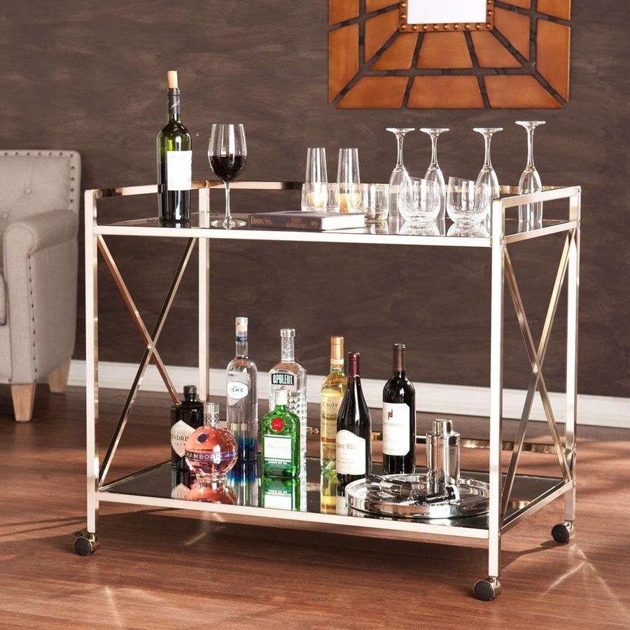 Boston Loft Furnishings Gold Metal Base with Mirror Glass Top Kitchen Cart (23.25-in x 38.75-in x 32.25-in)