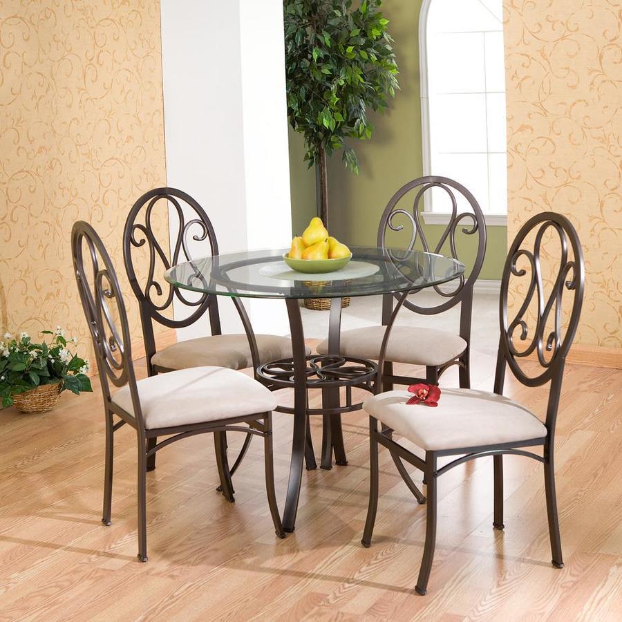 Boston Loft Furnishings Lucianna Glass Top Round Dining Table with Dark Brown Metal Base