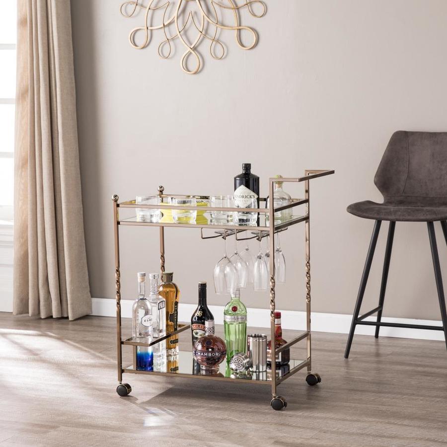 Boston Loft Furnishings Inga 29-in x 31.5-in Gold Rectangle Cart Bar